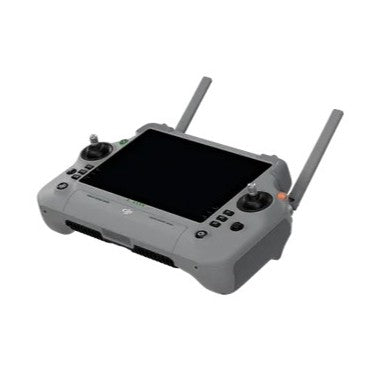 Gray remote control device with antennas on a white background